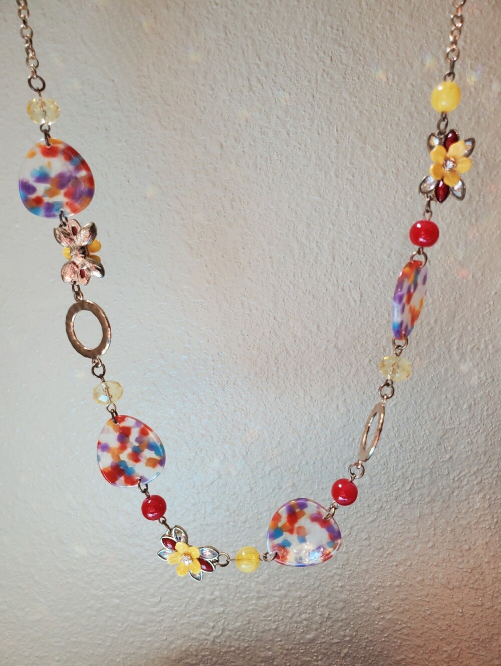 Multicolor Floral Bead Gold-Tone Long Necklace
